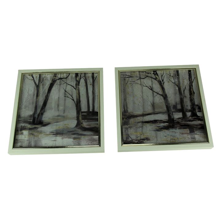 Set Of 2 Winter Forest Framed Nature Art Prints 13 Inches Square