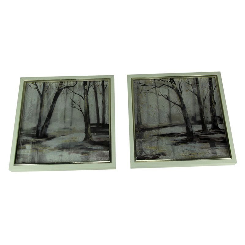 Set Of 2 Winter Forest Framed Nature Art Prints 13 Inches Square image number 0