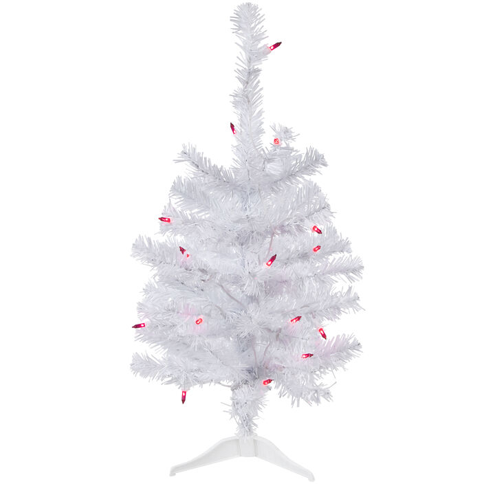 2' Pre-Lit Woodbury White Pine Slim Artificial Christmas Tree  Pink Lights