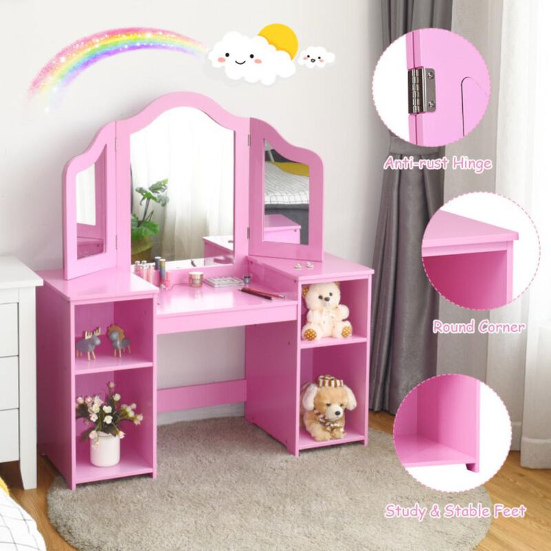Hivvago Kids Tri Folding Mirror Makeup Dressing Vanity Table Set