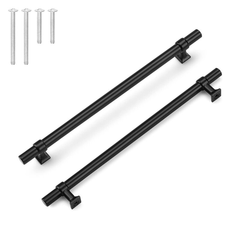 knobelite 10 Pack Matte Black Cabinet Pulls, 10 inch Cabinet Handles for Kitchen Bathroom, Black Stainless Steel T Bar Drawer Pu