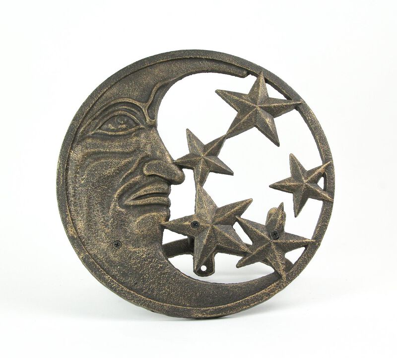 Cast Iron Crescent Moon and Stars Wall Mounted Garden Hose Holder Bronze Finish image number 4