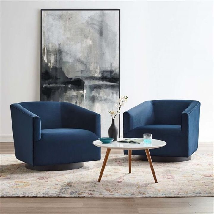 Modway EEI-4427-MID Twist Swivel Chair Performance Velvet Set of 2, Midnight Blue