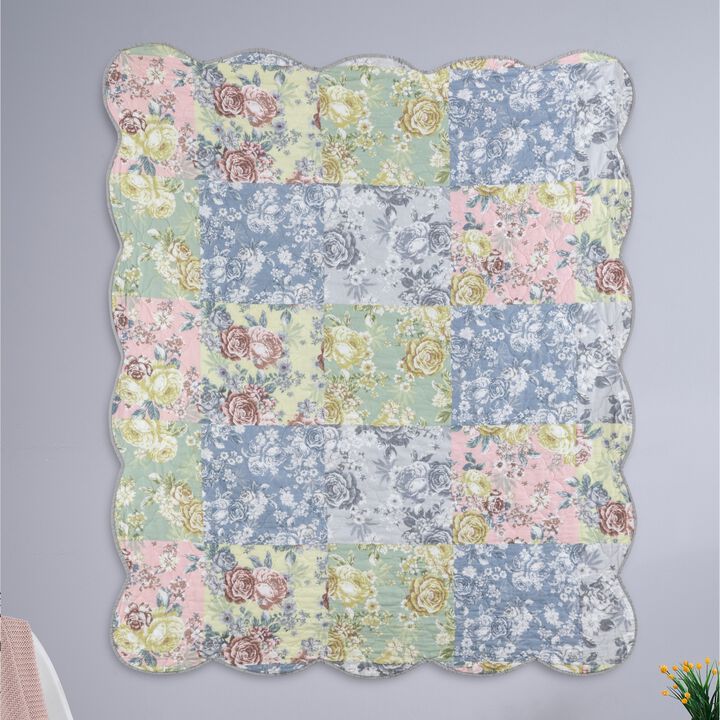 Emma Patchwork Floral Print Quilted Throw Blanket 50" x 60" Gray by Greenland Home Fashion