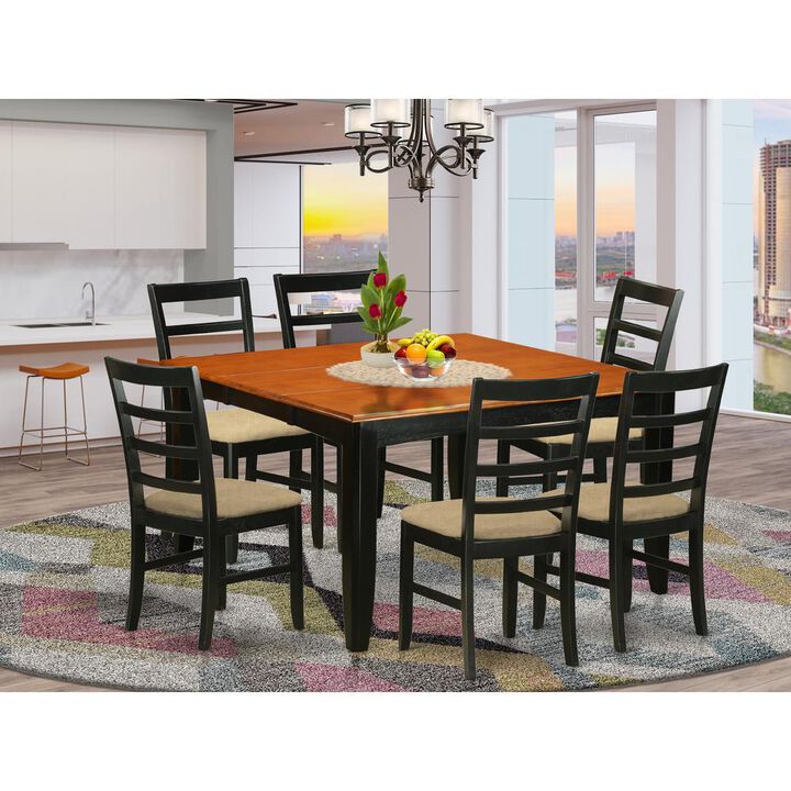 7 Pc formal Dining room set-Square Dining Table with Leaf and 6 Dining Chairs