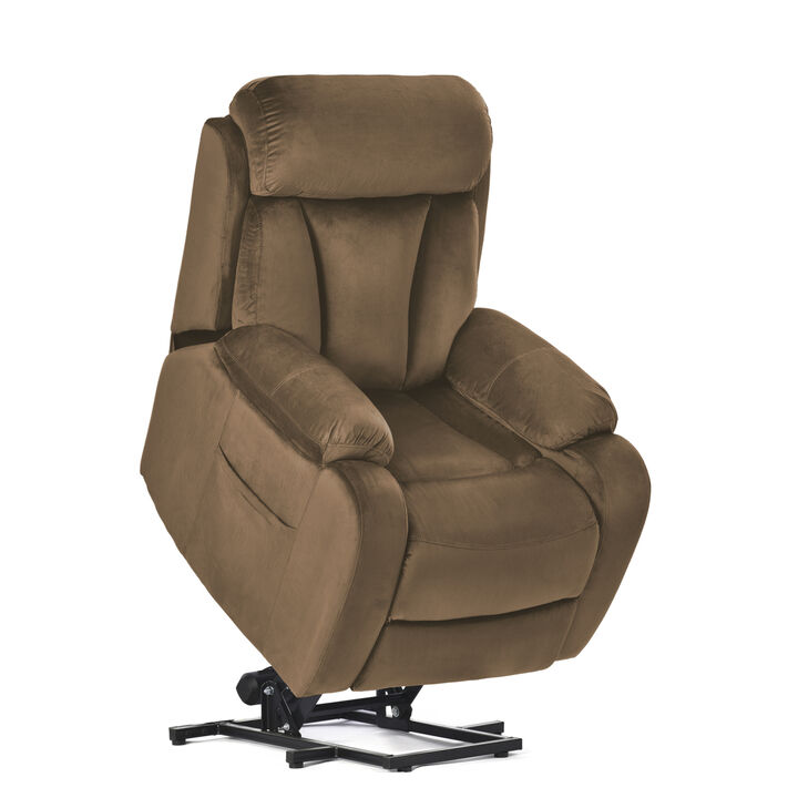 Lift Chair Recliner for Elderly Power Remote Control Recliner Sofa Relax Soft Chair Antiskid Australia Cashmere Fabric Furniture Living Room(Brown)