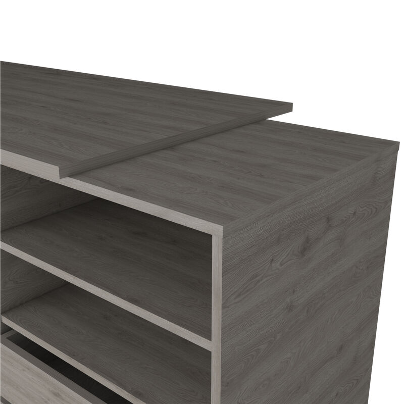 DEPOT E-SHOP Austral 120 Writing Desk, Two Legs, Two Drawers, Two Shelves, Light Gray