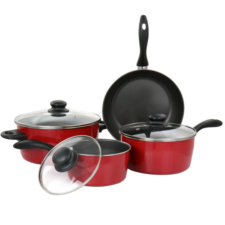 Gibson Home Armada 7 Piece Nonstick Carbon Steel Cookware Set in Red