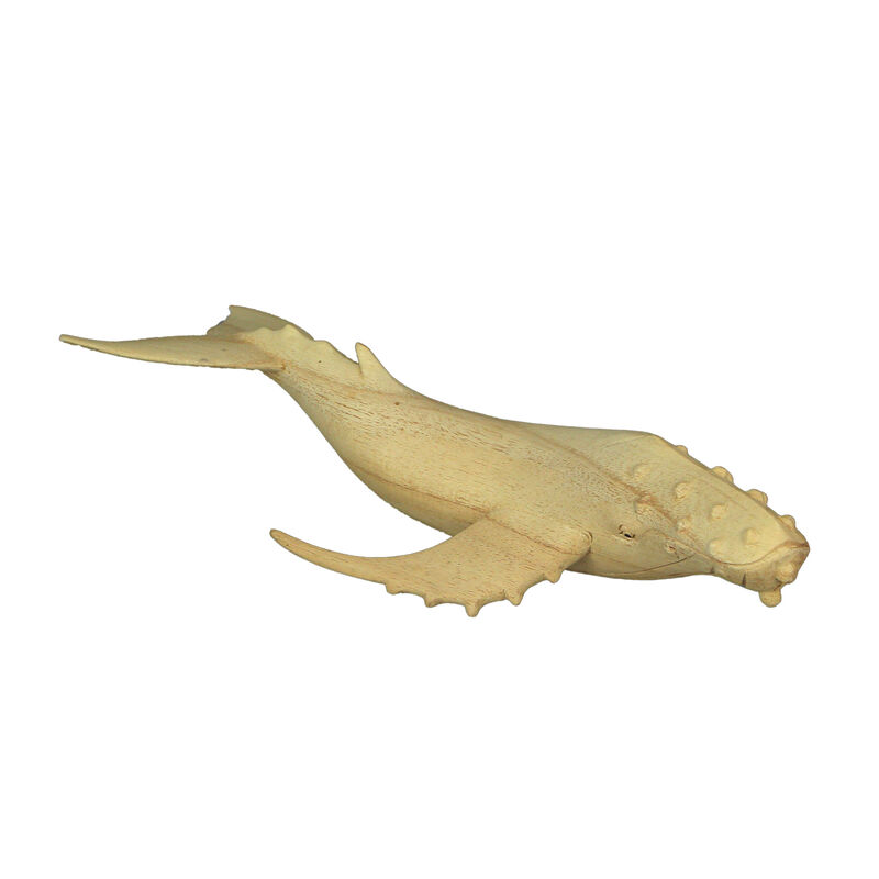 12" Hand Carved Humpback Whale Wooden Sculpture, Nautical Coastal Decor Figurine image number 0