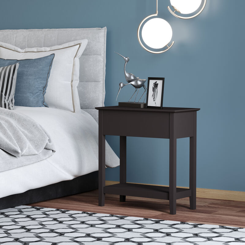 HOMCOM End Table, Narrow Side Table with Flip Top, Storage Cabinet, Bottom Shelf for Living Room, Bedroom, Dark Coffee