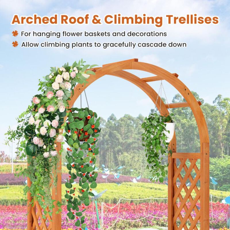 Hivvago Raised Garden Bed with Lattice Trellis Ached Roof Wooden Elevated Planter Box