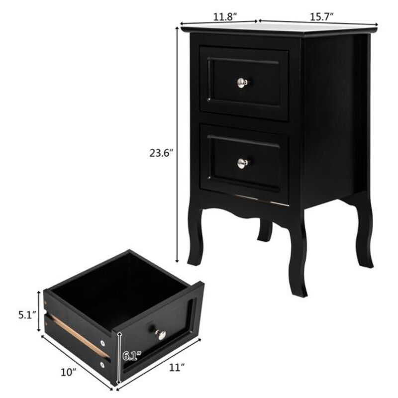 2-Piece Country Style Two-Tier Nightstands Large Bedside Tables with Storage image number 6