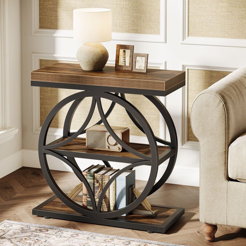 Narrow Industrial Bedside Table with 3-Tier Storage, End Table image number 7