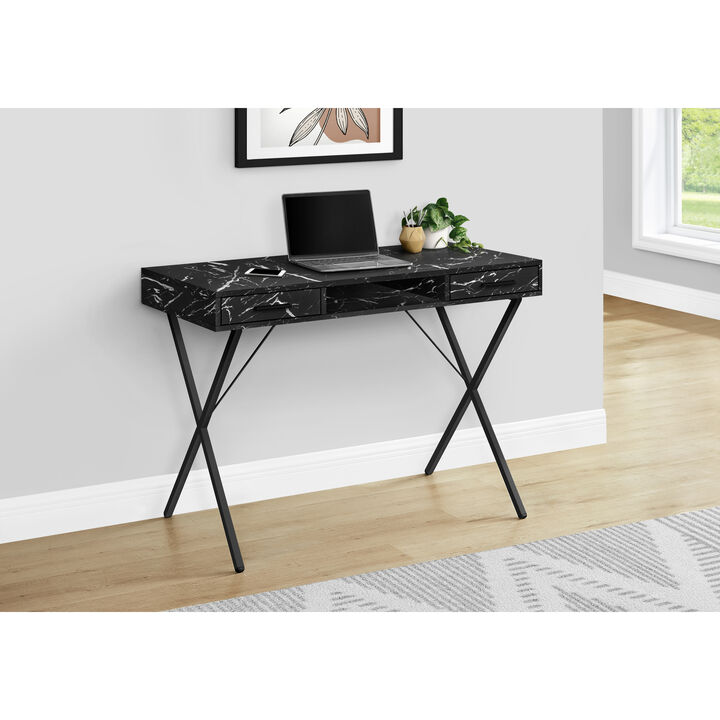 Monarch Specialties I 7793 Computer Desk, Home Office, Laptop, Left, Right Set-up, Storage Drawers, 42"L, Work, Metal, Laminate, Black Marble Look, Contemporary, Modern