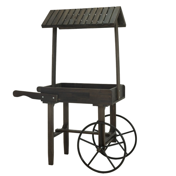 Sunnydaze Rustic, Vintage Flower Cart Display Stand with Wheels - Gray