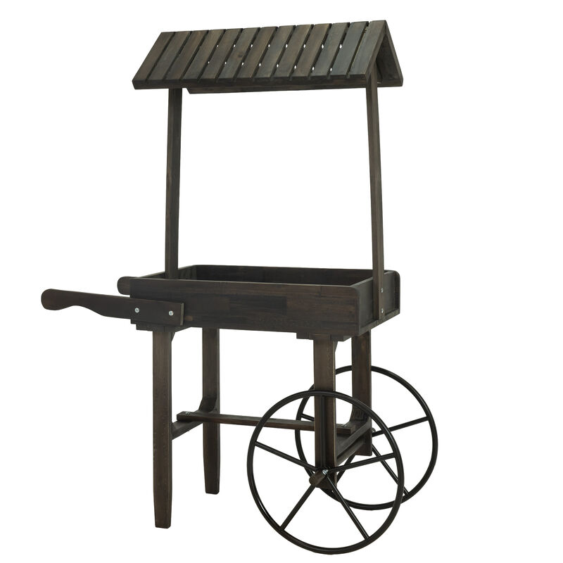Sunnydaze Rustic, Vintage Flower Cart Display Stand with Wheels - Gray image number 0