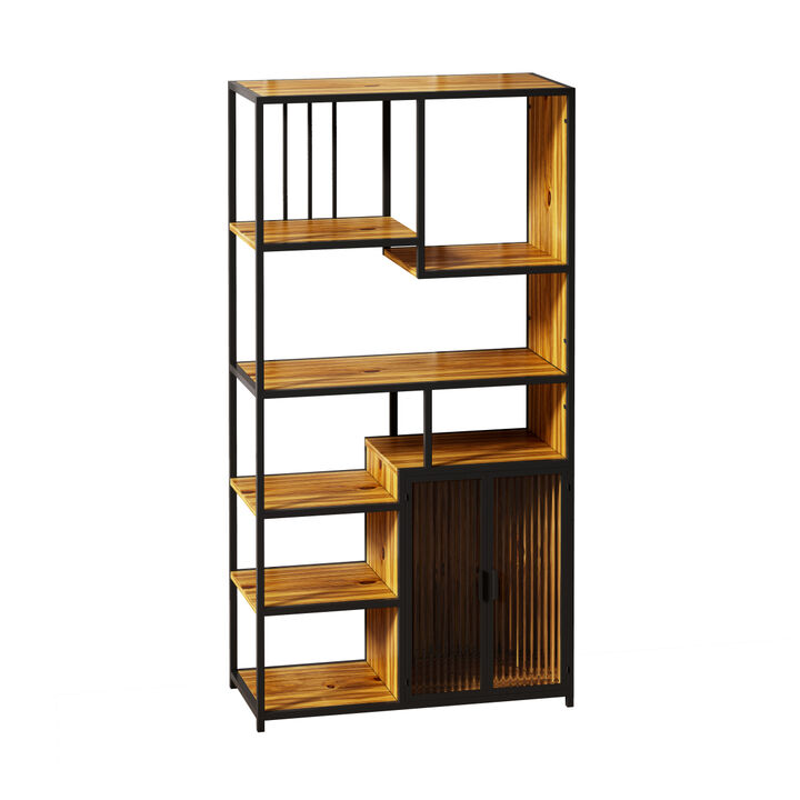 Multipurpose Bookshelf Storage Rack, Right Side with Enclosed Storage Cabinet, for Living Room, Home Office, Kitchen