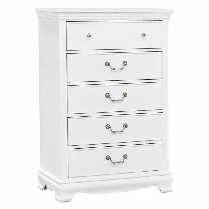 Classic Traditional Style White Finish 1pc Chest of 5x Dovetail Drawers Wooden Bedroom Furniture