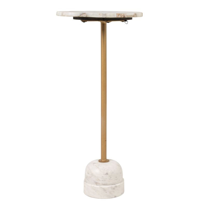 Natural Agate and White Marble Pedestal Drink Table with Gold Post image number 3