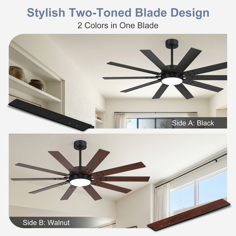 Breezary 60 Inch LED Ceiling Fan with Remote, 10 Plywood Blades, DC Motor, Timer image number 2