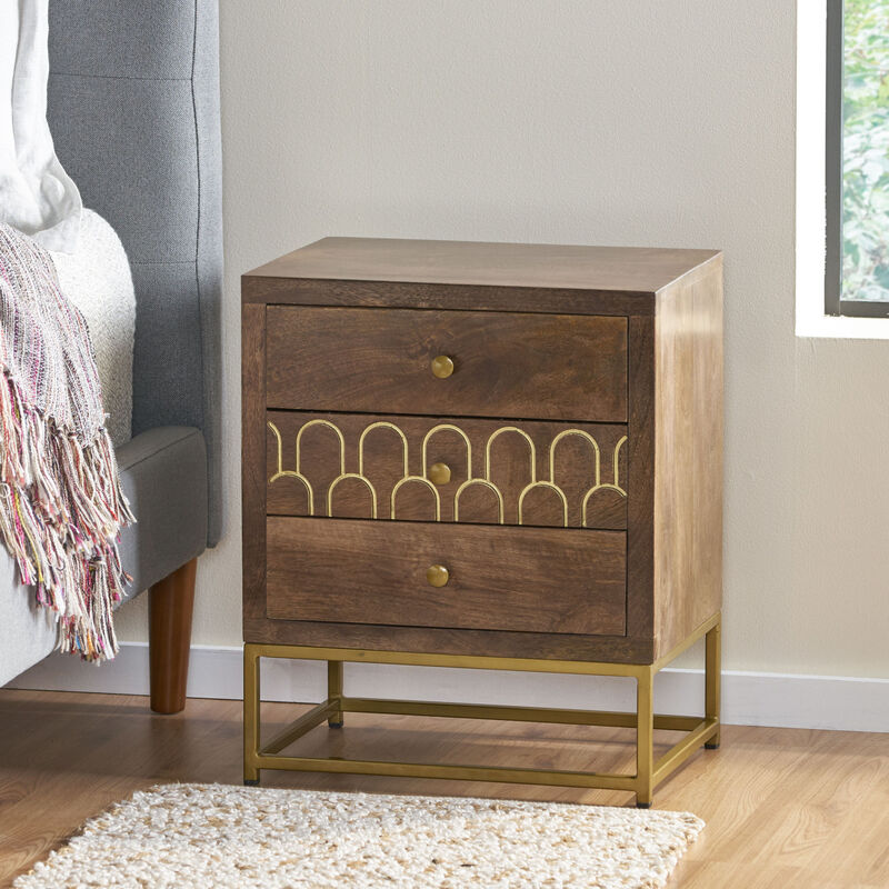 Streamdale Gold Fish Scale 3-Drawer Mango Wood Contemporary Side Table