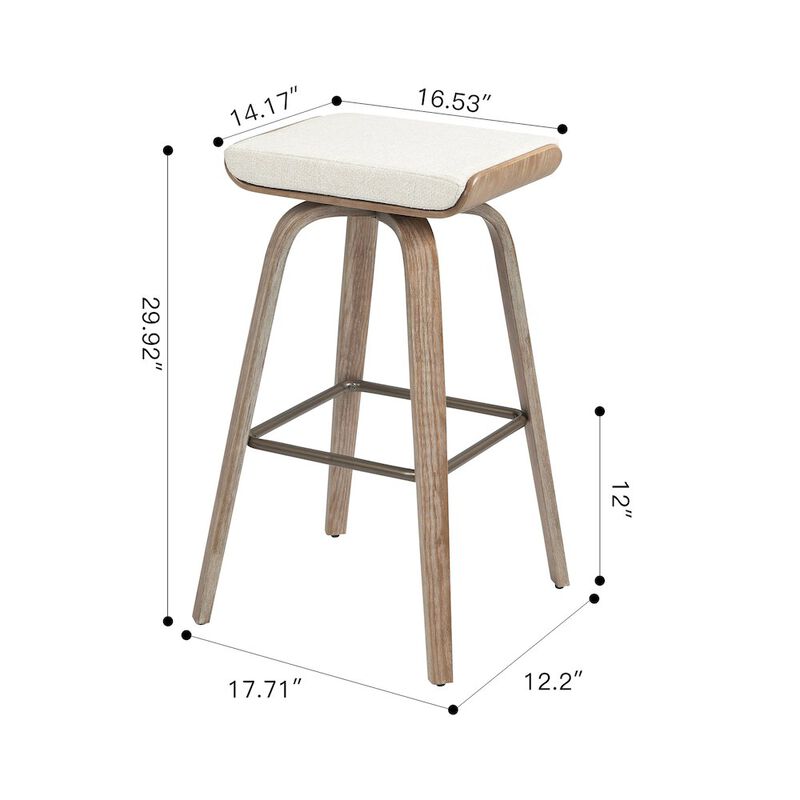 Glamour Home Set of 2 Beatrix Beige Woven Fabric Bar Stool with Natural Wood Legs