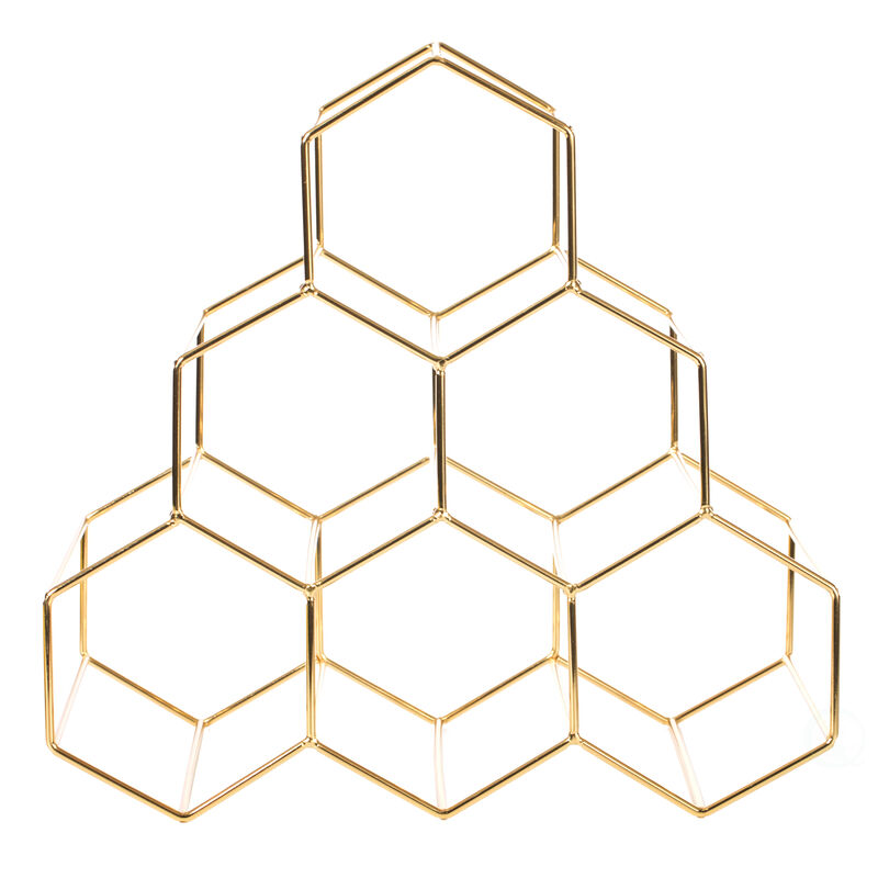 6 Bottle Gold Metal Modern Beehive Honeycomb Shape Countertop Wine Bottle Holder Rack Stand