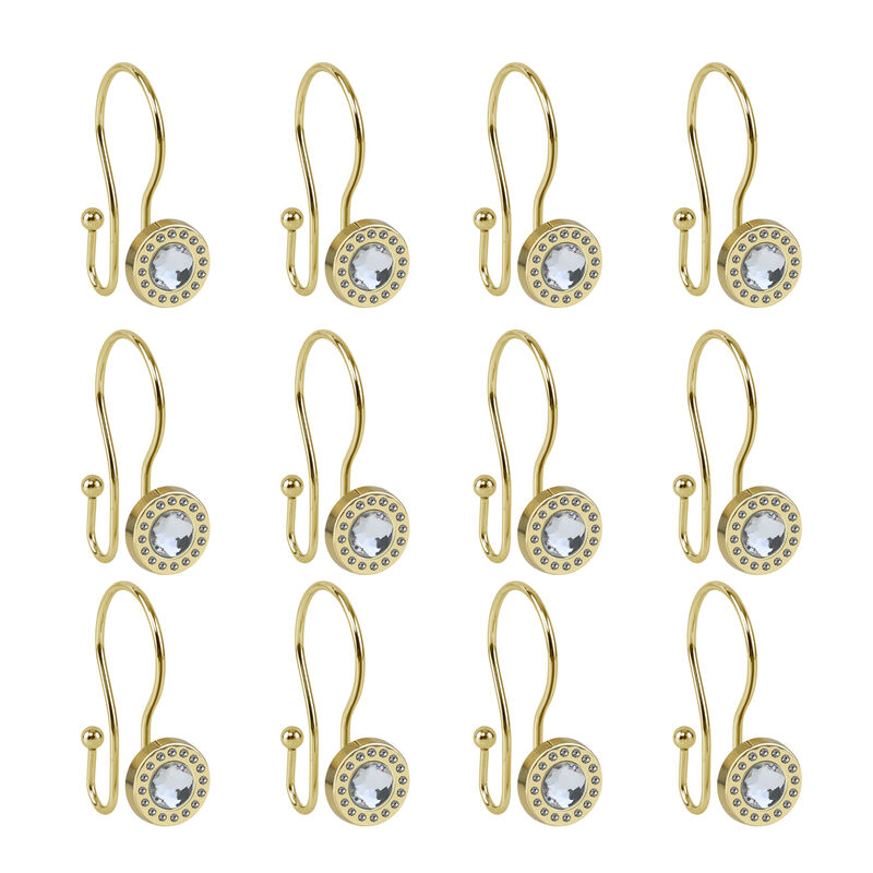Utopia Alley Rust-Resistant Metal Double Shower Curtain Hooks with Large Center Crystal, Shower Hooks Hangers for Bathroom, Kitchen Utensils, Curtains, Clothing, Towels etc - Set of 12 image number 4