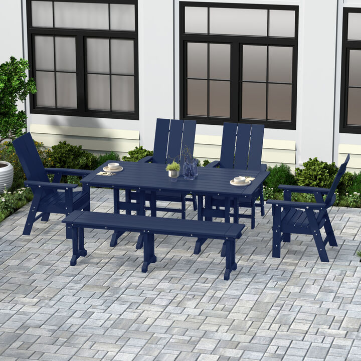 WestinTrends 6 Piece Outdoor Patio Dining Table and Armchair Dining Bench Set