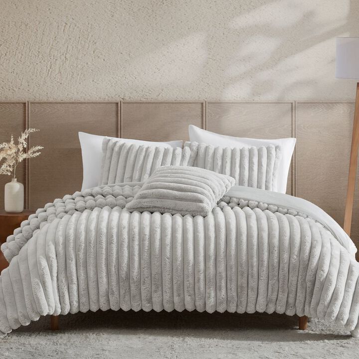 Channel Faux Fur 3 pc Twin Gray