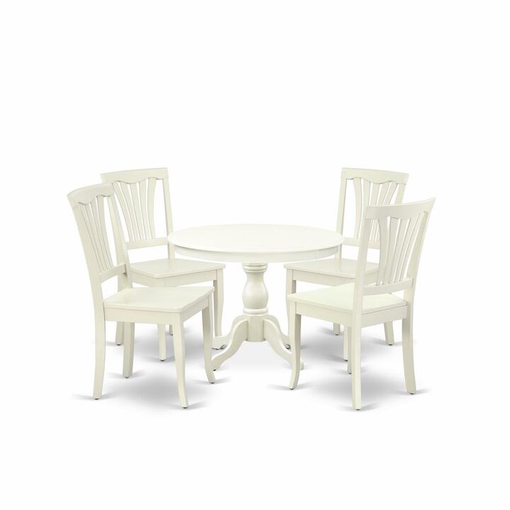 East West Furniture HBAV5-LWH-W 5 Piece Dining Table Set - Linen White Dining Room Table and 4 Linen White Wooden Dining Chairs with Slatted Back - Linen White Finish