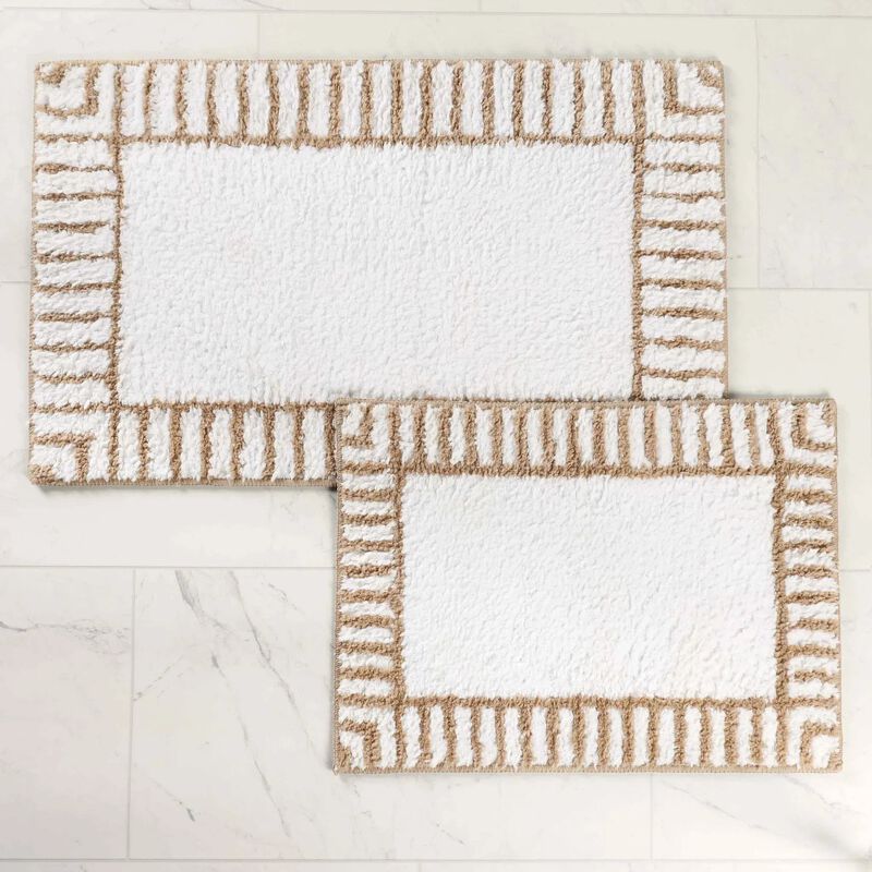 Soft Tufted Shag Bathroom Rug Set of 2 with Stripe Pattern image number 4