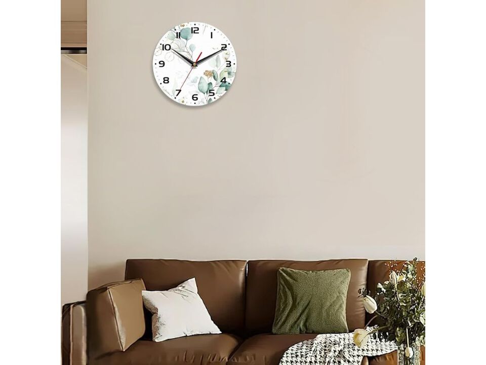 10" Eucalyptus Leaf Wall Clock - Battery Operated Decorative Clock for Living Room & Kitchen
