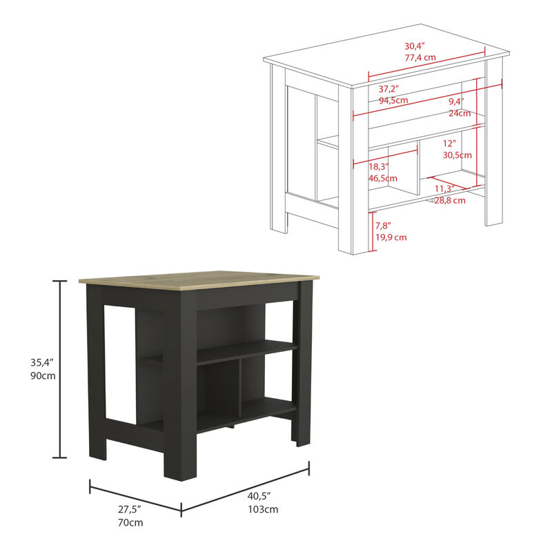 Streamdale Cala Kitchen Island, Four Legs, Three Shelves - Black Light Oak image number 3