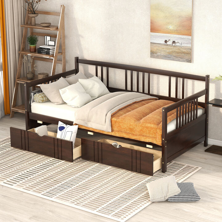Whisen Modern Design Twin Size Daybed Wood Bed with Two Drawers