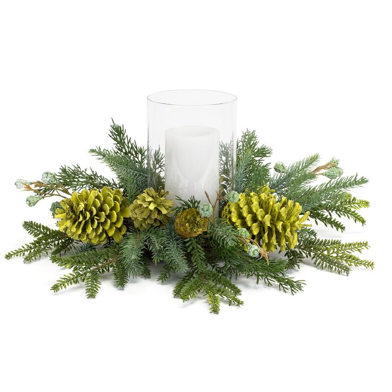 Mixed Pine Candle Holder - 18"D x 7.75"H PVC for Rustic and Seasonal Ambiance