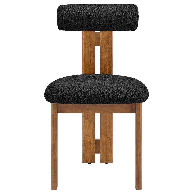 Modway Torian Upholstered Boucle Dining Chairs Set of 2 in Walnut Black - 3-Legged Farmhouse Kitchen Chairs - Mid-Century Modern Armless Accent Chairs - Comfortable Side Chairs with Wood Legs image number 8