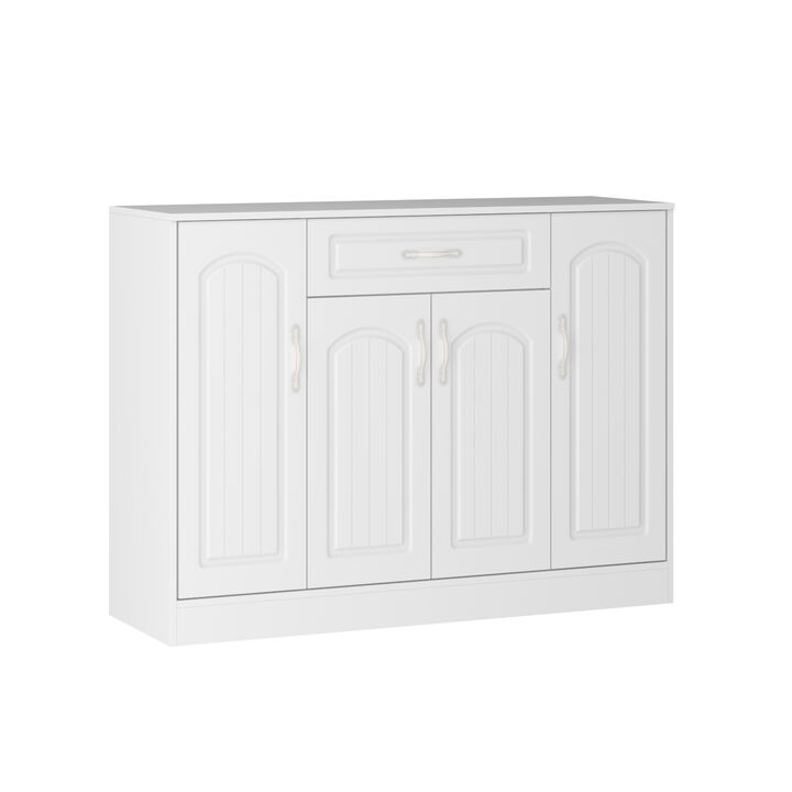 35.4 in. H x 47.3 in. W White Wooden Shoe Storage Cabinet, Console Table with 10 Shelves and 1 Drawer