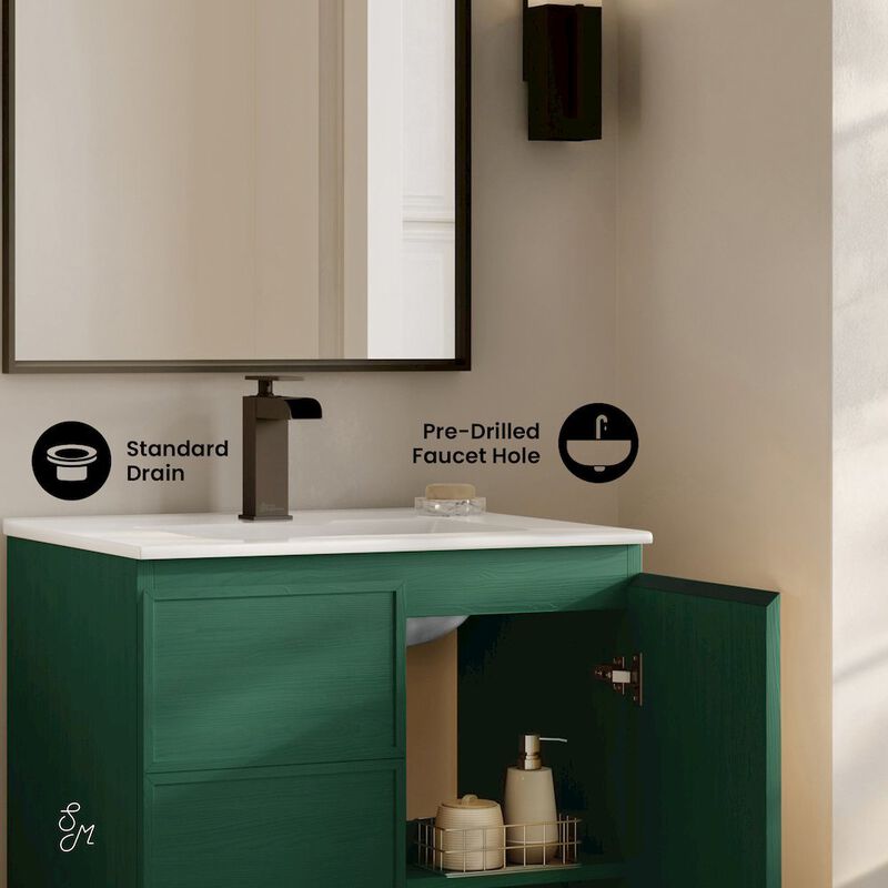 St. Tropez 24" Freestanding Bathroom Vanity in Green Oak with Sink Top image number 3