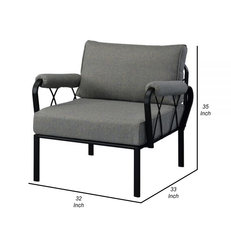 Rain 33 Inch Outdoor Patio Armchair, Waterproof Polypropylene, Smooth Gray - Benzara