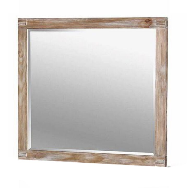 38 Inch Mirror with Rectangular Wooden Frame, Brown-Benzara