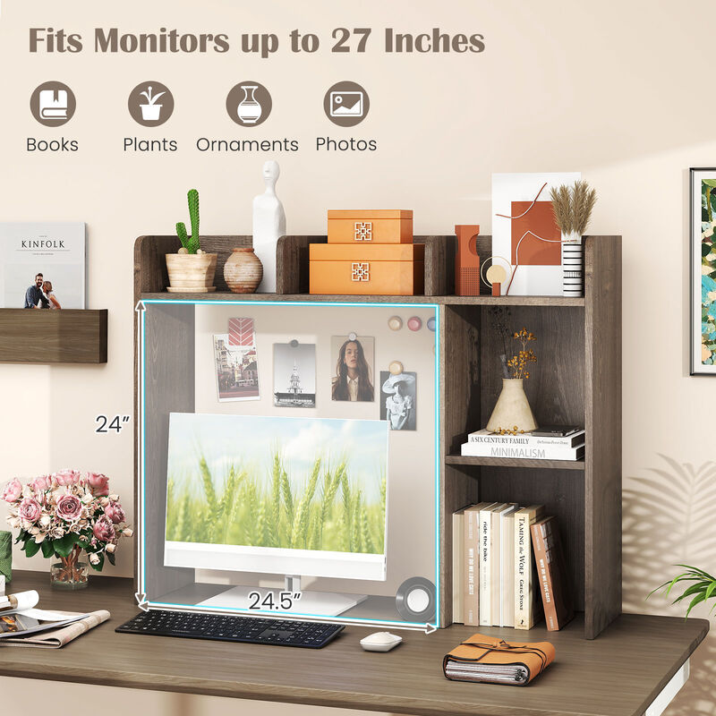 3-Tier Desk Bookshelf with 4 Open Shelves, Multipurpose Storage for Home or Office