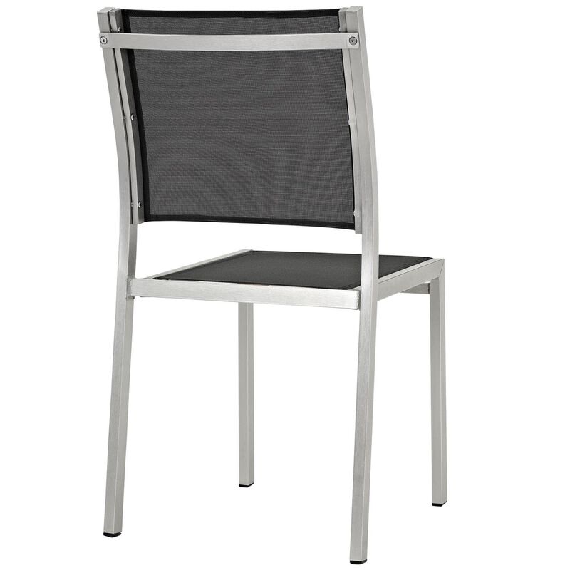 Modway Shore Aluminum Mesh Outdoor Patio Dining Accent Side Chair in Silver Black