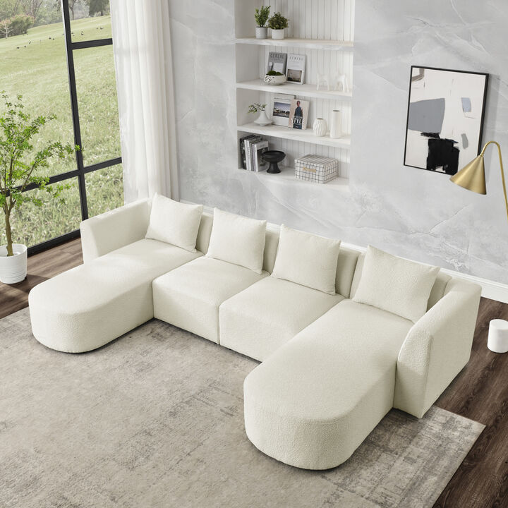U Shaped Sectional Sofa including Two Single Seats and Two Chaises, Modular Sofa, DIY Combination, Loop Yarn Fabric, Beige
