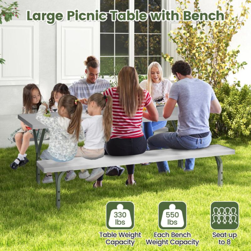 Hivvago Picnic Table Bench Set with HDPE Tabletop for 8 Person