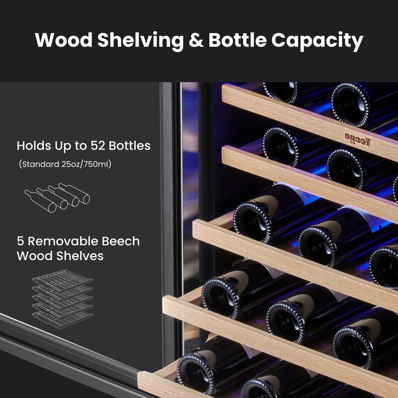 24" Wine Refrigerator Cooler, Holds 52 Bottles, Built-in or Freestanding, Perfect for Home, Kitchen or Bar image number 3