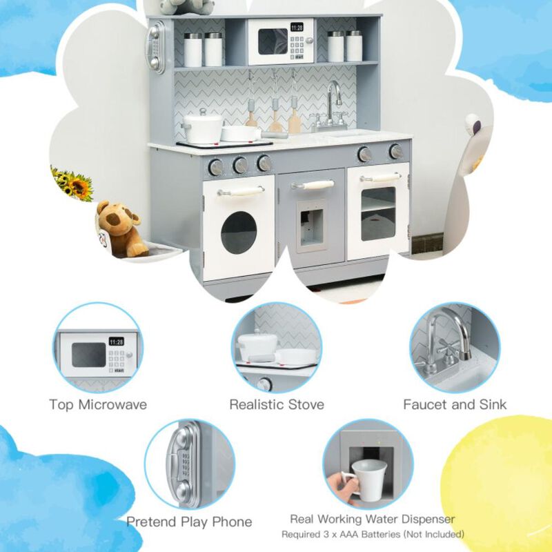 Hivvago Pretend Play Kitchen Wooden Toy Set for Kids with Realistic Light and Sound