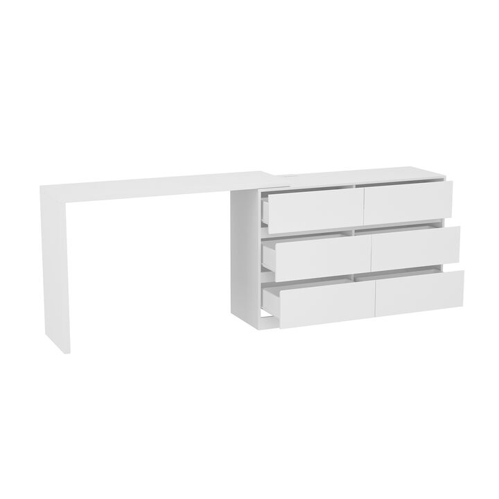 6-Drawer L-Shaped Chest of Drawers Cabinet with Rotatable Desktop 47.2 in. W x 51.2 in. D x 32.7 in. H