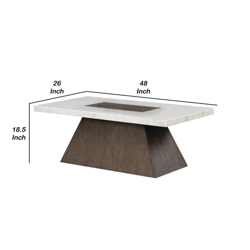 Asten Coffee Table, 48 Inch White Marble, Walnut Brown Pedestal Base image number 5