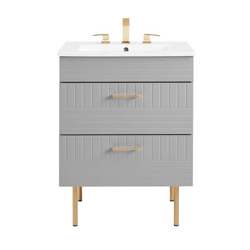 Modway Daybreak Bathroom Vanity, 24" with White Sink, Light Gray image number 2